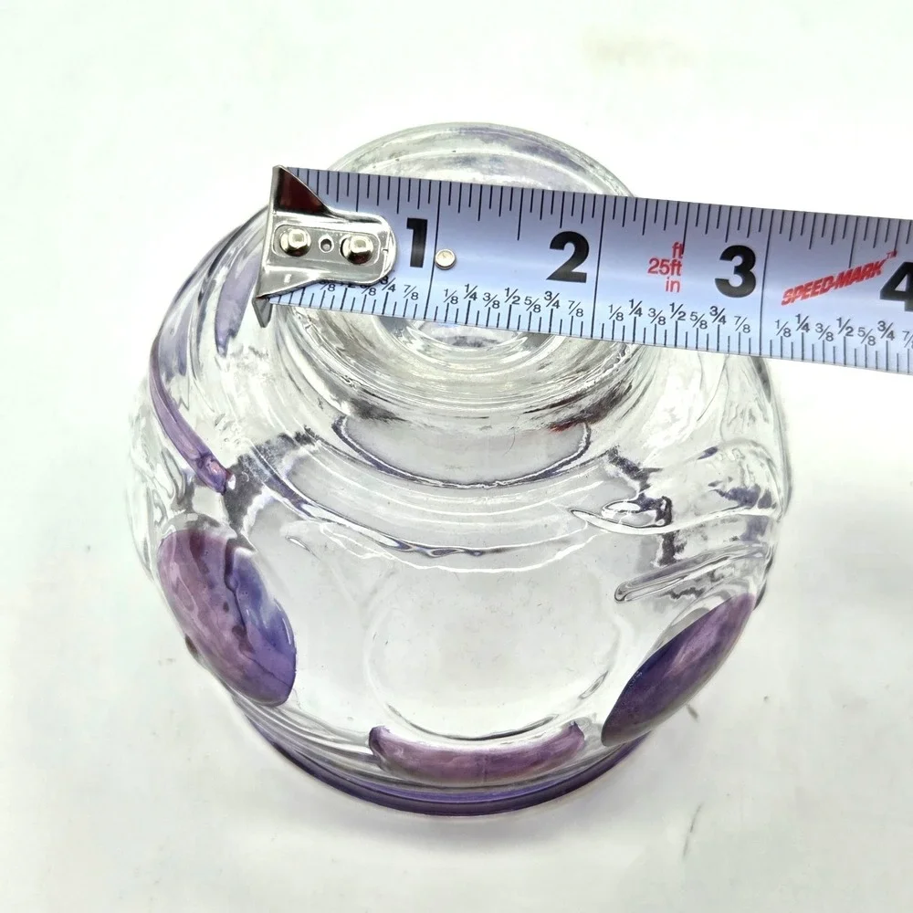 RETRO Art Glass‎ Candle Holder Or Bowl Purple and Clear Raised Design